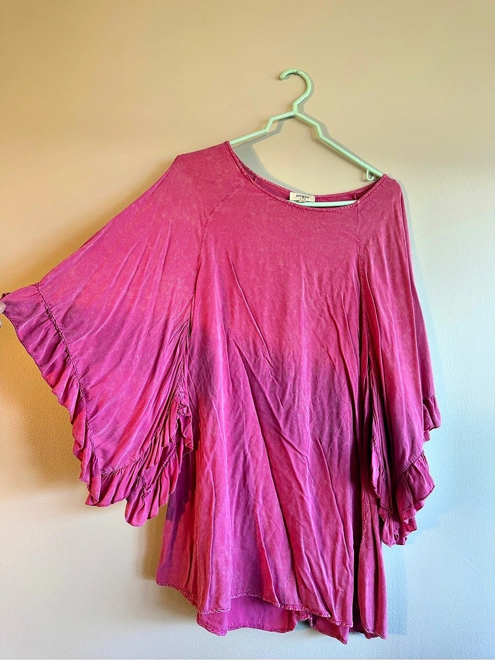 Umgee Ruffle Sleeve Tunic in Pink Size Small